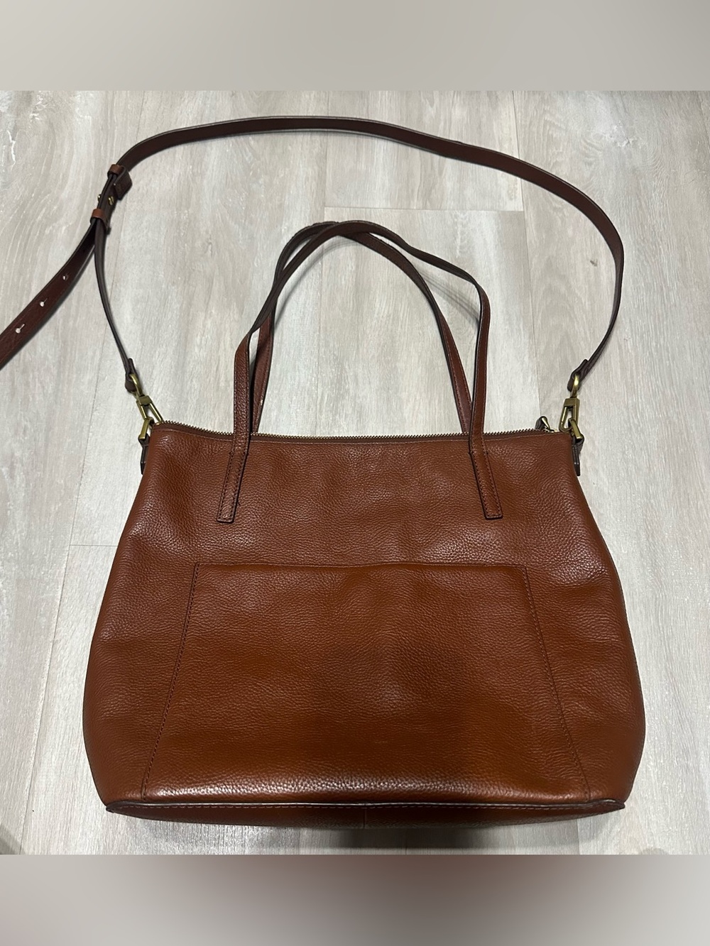 Fossil Evelyn Leather Brown Camel Large Tote Crossbody Shoulder Bag